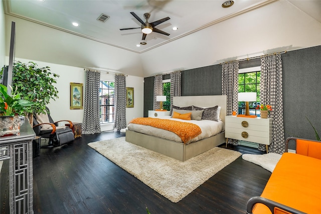 11519 Shadow Way St, Houston, TX 77024 - bedroom with ceiling fan, recessed lighting, wood finished floors, and visible vents