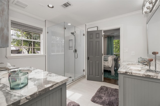 11519 Shadow Way St, Houston, TX 77024 - full bath featuring plenty of natural light, a shower stall, ensuite bath, and visible vents