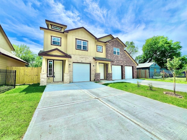 5602 Hirondel St A/B, Unit A/B Houston, TX 77033 - traditional-style house featuring fence, board and batten siding, a front yard, and concrete driveway