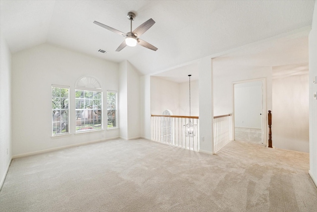 4406 Tarlton Way, Sugar Land, TX 77478 - spare room with a ceiling fan, vaulted ceiling, and carpet