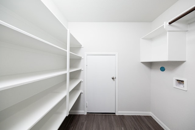8113 Burnt Orchid Dr, Houston, TX 77016 - washroom with dark wood-style flooring and hookup for a washing machine