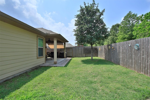 view of yard with a patio and a fenced backyard