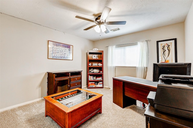 939 Legend Spring Dr, Katy, TX 77494 - carpeted office featuring baseboards, ceiling fan, and visible vents
