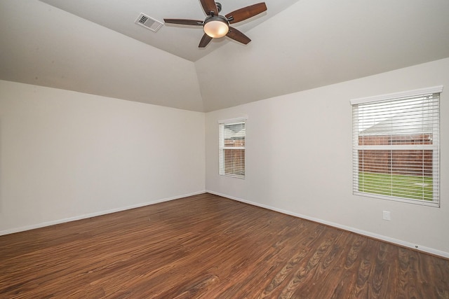 15111 Longleaf Forest Dr, Houston, TX 77090 - unfurnished room with lofted ceiling, visible vents, ceiling fan, baseboards, and wood finished floors