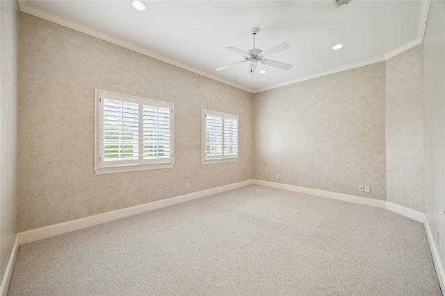 2 Wexford Ct, Piney Point Village, TX 77024 - carpeted spare room featuring crown molding, recessed lighting, ceiling fan, and baseboards