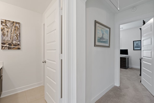 1025 Mission River Dr, Conroe, TX 77304 - hall featuring attic access, light carpet, and baseboards