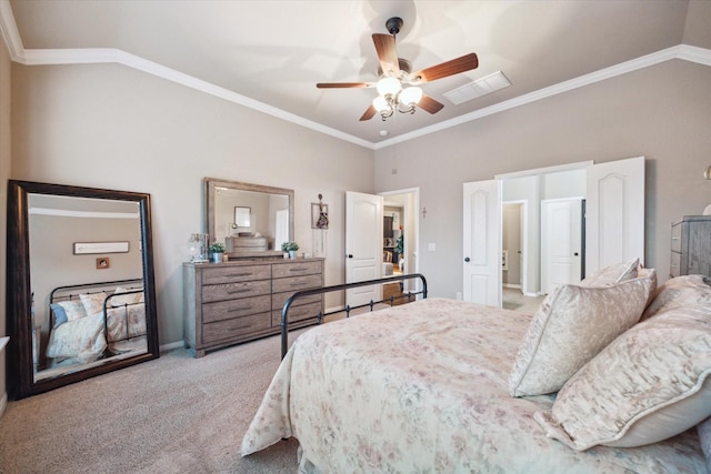 8143 Black Percher St, Conroe, TX 77385 - bedroom featuring carpet flooring, crown molding, a ceiling fan, and baseboards