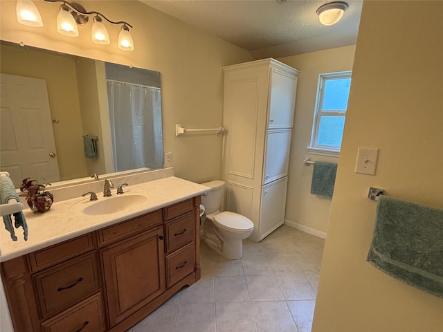 16514 Laurelfield Dr, Houston, TX 77059 - full bathroom featuring toilet, tile patterned floors, vanity, baseboards, and a shower with shower curtain
