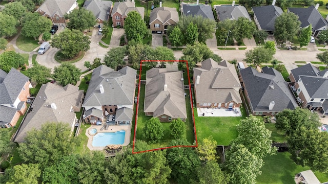 18523 W Laura Shore Dr, Cypress, TX 77433 - aerial perspective of suburban area featuring a pool area and property parcel outlined