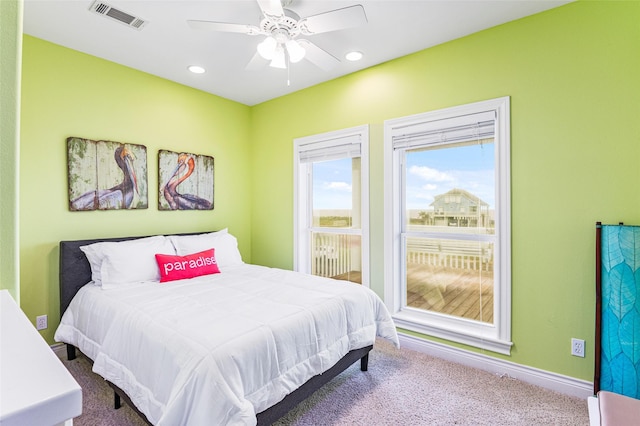 3347 Prides Way, Crystal Beach, TX 77650 - bedroom with visible vents, recessed lighting, and carpet floors