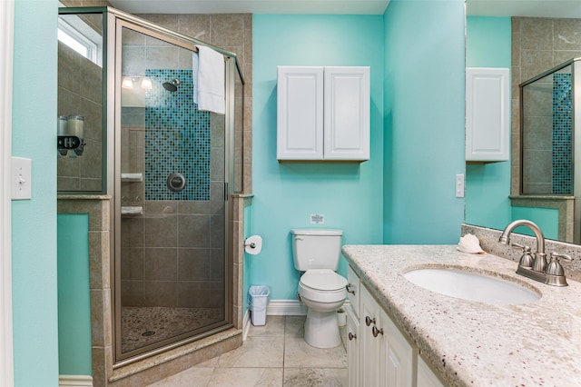 3347 Prides Way, Crystal Beach, TX 77650 - bathroom with toilet, vanity, a shower stall, and baseboards