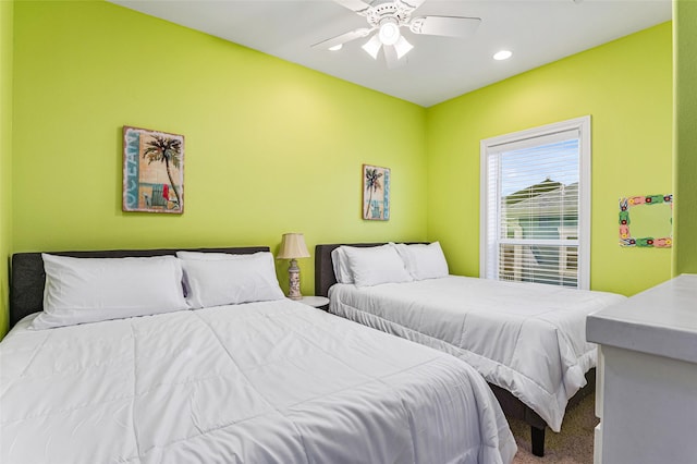 3347 Prides Way, Crystal Beach, TX 77650 - carpeted bedroom featuring recessed lighting and ceiling fan