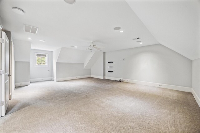 412 Redan St, Houston, TX 77009 - additional living space with vaulted ceiling, light carpet, a ceiling fan, baseboards, and recessed lighting