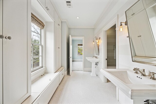 412 Redan St, Houston, TX 77009 - bathroom featuring crown molding and a sink