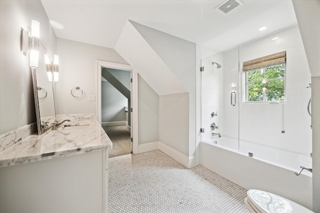 412 Redan St, Houston, TX 77009 - bathroom featuring vanity, shower / washtub combination, tile patterned floors, toilet, and recessed lighting