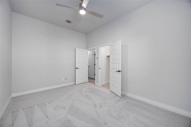 9306 Eckert Rd, Iowa Colony, TX 77583 - unfurnished bedroom featuring baseboards, visible vents, light carpet, and ceiling fan