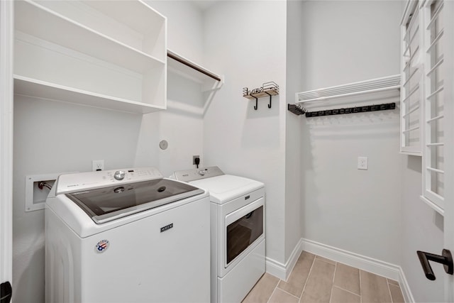 9306 Eckert Rd, Iowa Colony, TX 77583 - washroom featuring washer and clothes dryer, laundry area, and baseboards