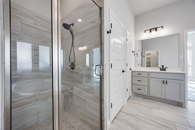 9306 Eckert Rd, Iowa Colony, TX 77583 - bathroom with a stall shower and vanity