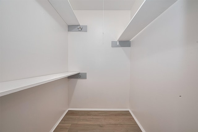 walk in closet with wood finished floors