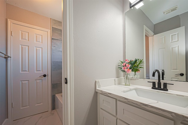 1510 Pecan Trace Ct, Sugar Land, TX 77479 - bathroom with marble finish floor, visible vents, and vanity
