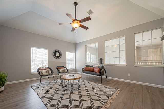 1510 Pecan Trace Ct, Sugar Land, TX 77479 - sitting room featuring visible vents, ceiling fan, a wealth of natural light, and wood finished floors