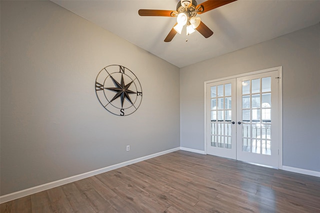 1510 Pecan Trace Ct, Sugar Land, TX 77479 - empty room featuring baseboards, wood finished floors, a ceiling fan, and french doors
