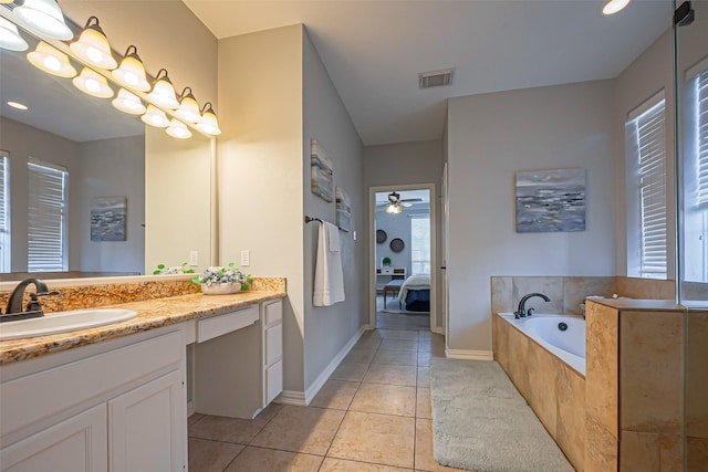 1510 Pecan Trace Ct, Sugar Land, TX 77479 - bathroom featuring visible vents, a garden tub, vanity, ensuite bath, and tile patterned flooring