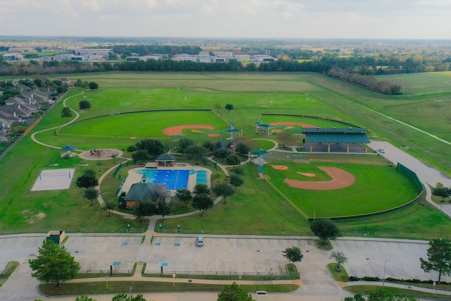 aerial overview of property's location with rural landscape and a pool area