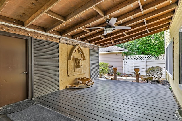 deck featuring fence and ceiling fan