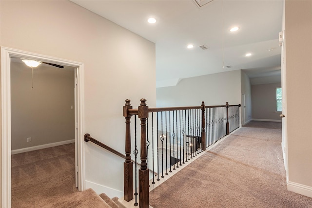 3302 Indigo Acres Ct, Katy, TX 77494 - corridor with attic access, recessed lighting, carpet flooring, visible vents, and baseboards