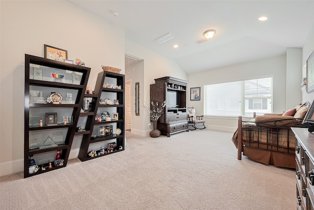 8820 Ashbloom Ln, Houston, TX 77080 - carpeted bedroom featuring lofted ceiling, baseboards, and recessed lighting