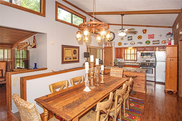70 Lower Cove Dr, Point Blank, TX 77364 - dining area featuring a ceiling fan, dark wood-type flooring, and a chandelier