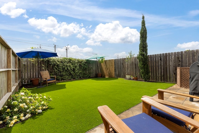 view of yard with a fenced backyard