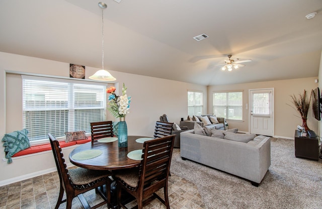 10255 Scenic Vista Dr, Humble, TX 77396 - dining space featuring visible vents, ceiling fan, and baseboards