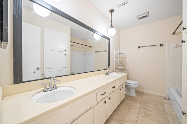 7718 Pella Dr, Houston, TX 77036 - full bathroom featuring toilet, double vanity, a sink, and visible vents