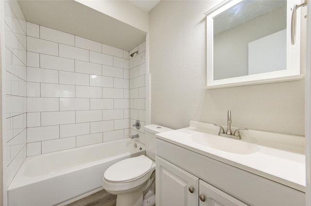 112 Begonia Ln, Highlands, TX 77562 - bathroom featuring toilet, vanity, shower / washtub combination, and wood finished floors