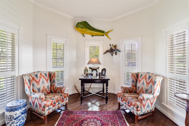2215 Pecan Lake Dr, Richmond, TX 77406 - sitting room featuring hardwood / wood-style flooring, ornamental molding, and baseboards
