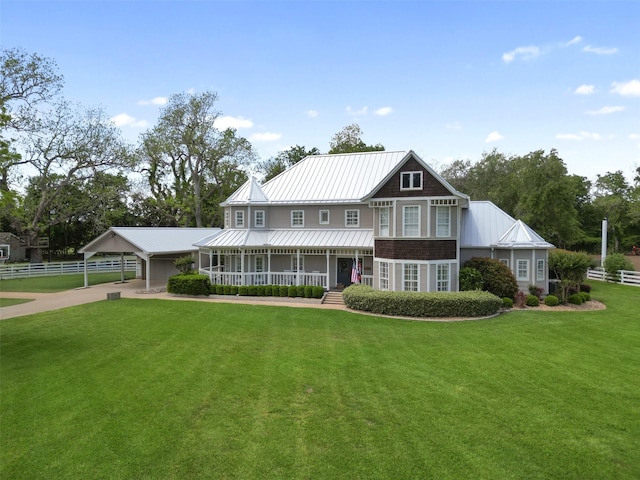 2215 Pecan Lake Dr, Richmond, TX 77406 - view of front of property featuring covered porch, driveway, a carport, and metal roof