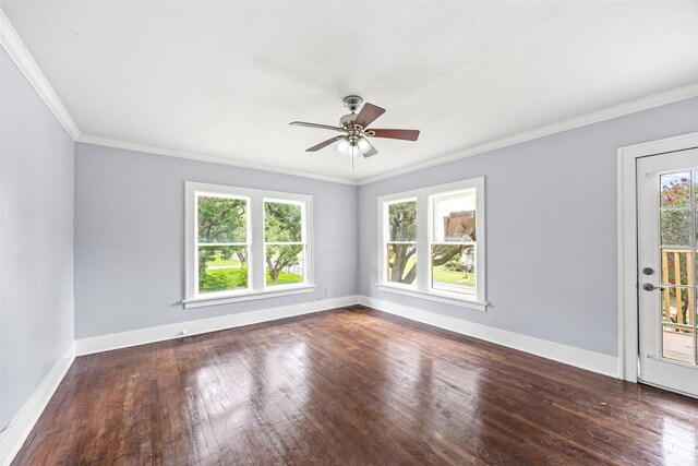 212 W Alabama St, Wharton, TX 77488 - empty room with plenty of natural light, hardwood / wood-style floors, ornamental molding, and ceiling fan