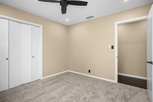 106 Rosewood Dr, Crockett, TX 75835 - unfurnished bedroom with visible vents, baseboards, a closet, recessed lighting, and carpet