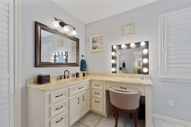 full bath with tile patterned flooring and vanity