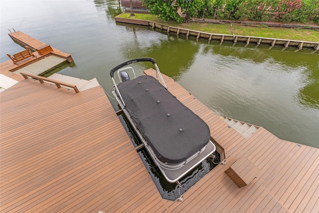 view of dock with a water view