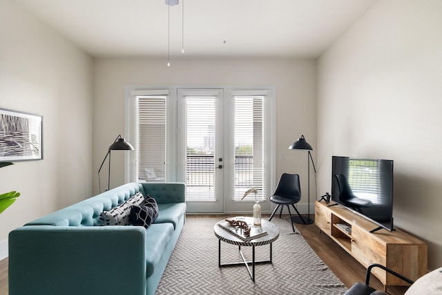 living area featuring wood finished floors