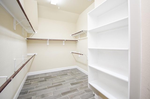 walk in closet featuring wood finished floors
