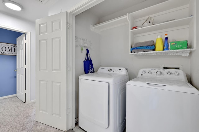 3739 Apple Hollow Ln, Humble, TX 77396 - washroom with washing machine and dryer, light colored carpet, and baseboards