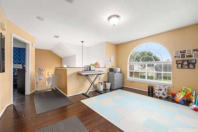 bedroom featuring dark wood-style flooring, baseboards, and visible vents