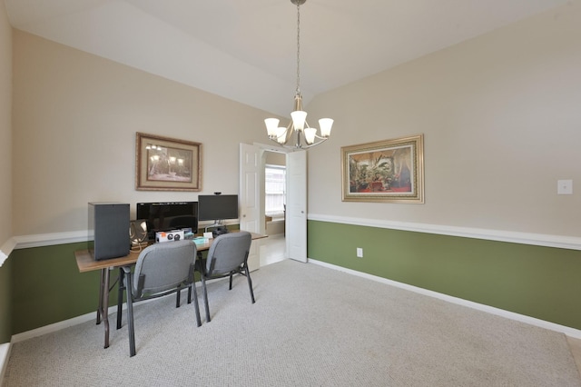 4719 Meadows Edge Ln, Houston, TX 77084 - office area with a chandelier, carpet flooring, and baseboards