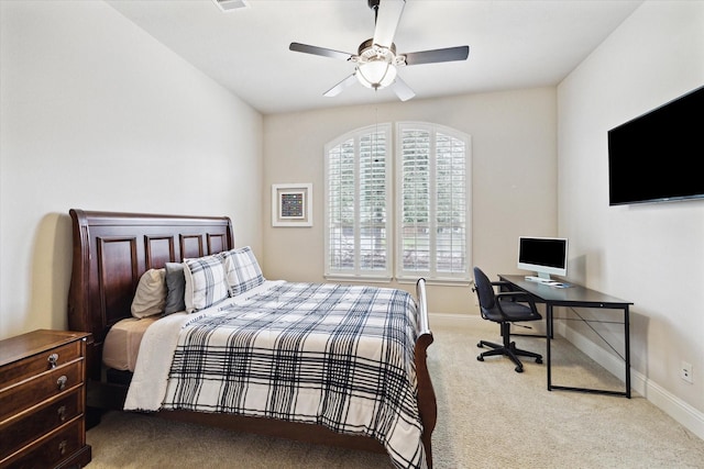 19907 Cullen Ridge Dr, Porter, TX 77365 - bedroom featuring visible vents, ceiling fan, baseboards, and carpet floors