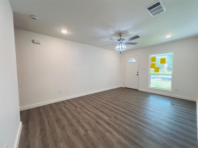 5618 Grace Point Ln, Houston, TX 77048 - interior space with recessed lighting, dark wood-style flooring, baseboards, visible vents, and a ceiling fan