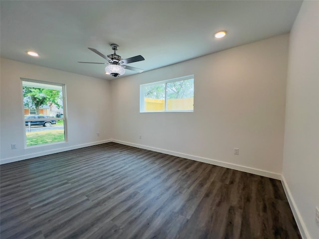 5618 Grace Point Ln, Houston, TX 77048 - unfurnished room with baseboards, recessed lighting, ceiling fan, and dark wood-style flooring